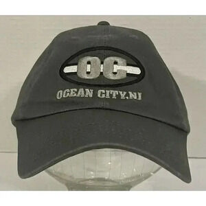 Ocean‎ City OC New Jersey Gray Black White Cotton Hook And Loop Strap Cap Hat
